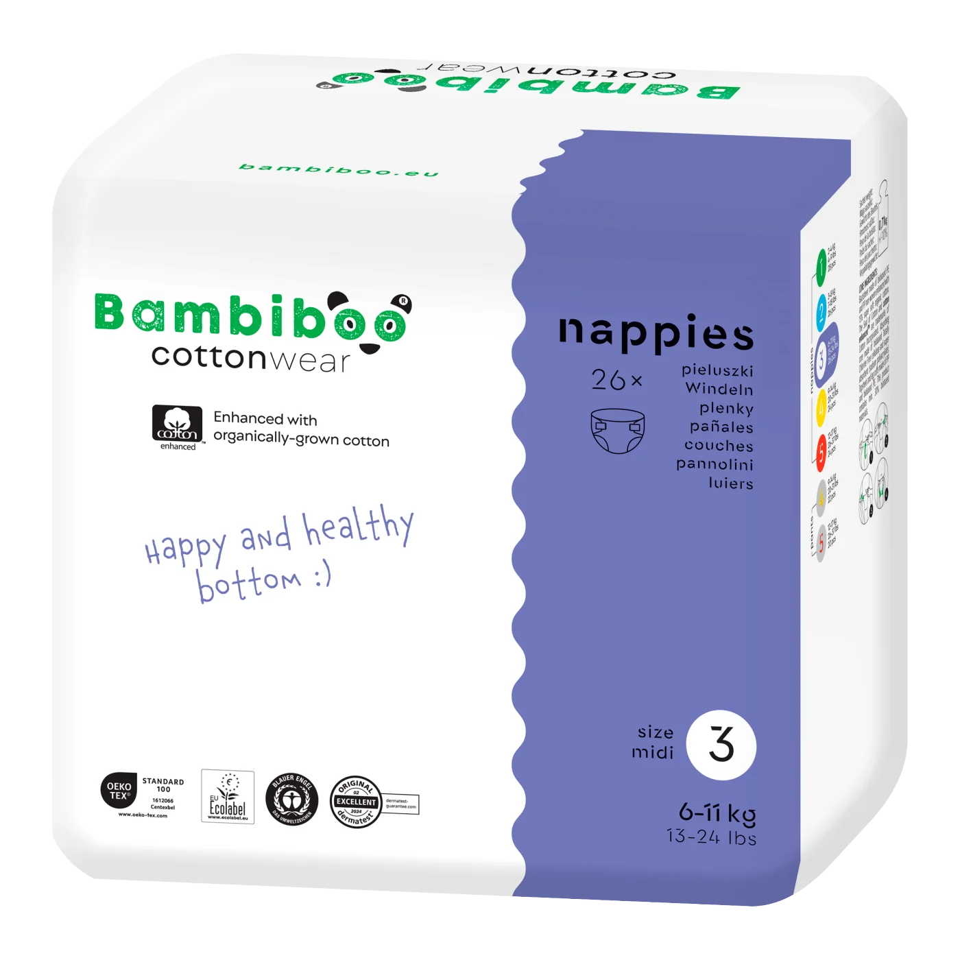 Bambiboo COTTONWEAR jednorazowe pieluszki z bawełną organiczną rozmiar 3, 26 szt.