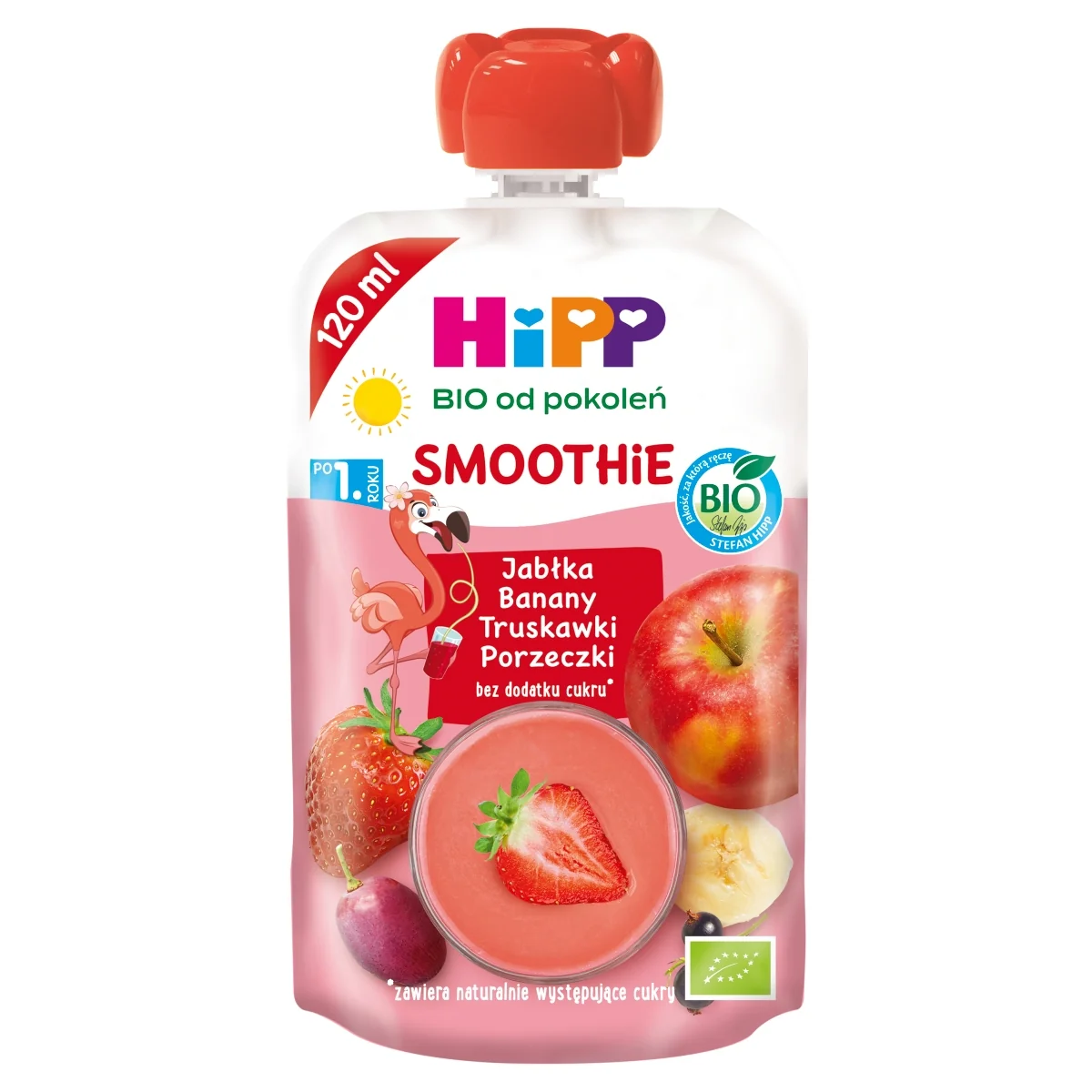 HiPP BIO od pokoleń smoothie jabłka-banany-truskawki-porzeczki, 120 ml