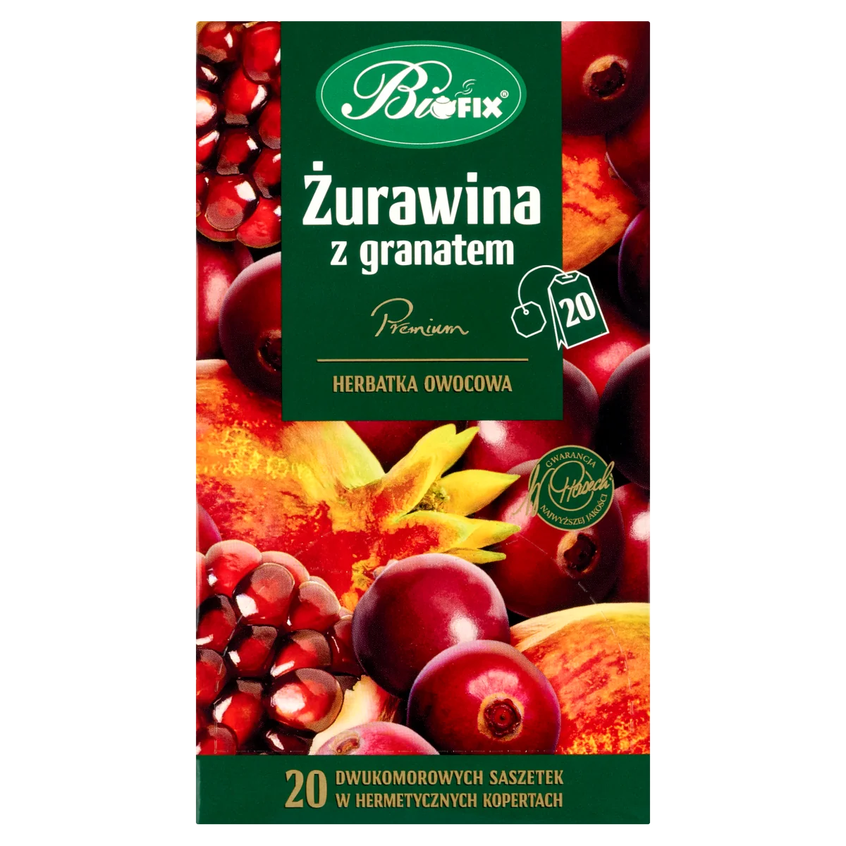 BiFIX Premium Żurawina z Granatem herbatka owocowa ekspresowa, 20 x 2,0 g