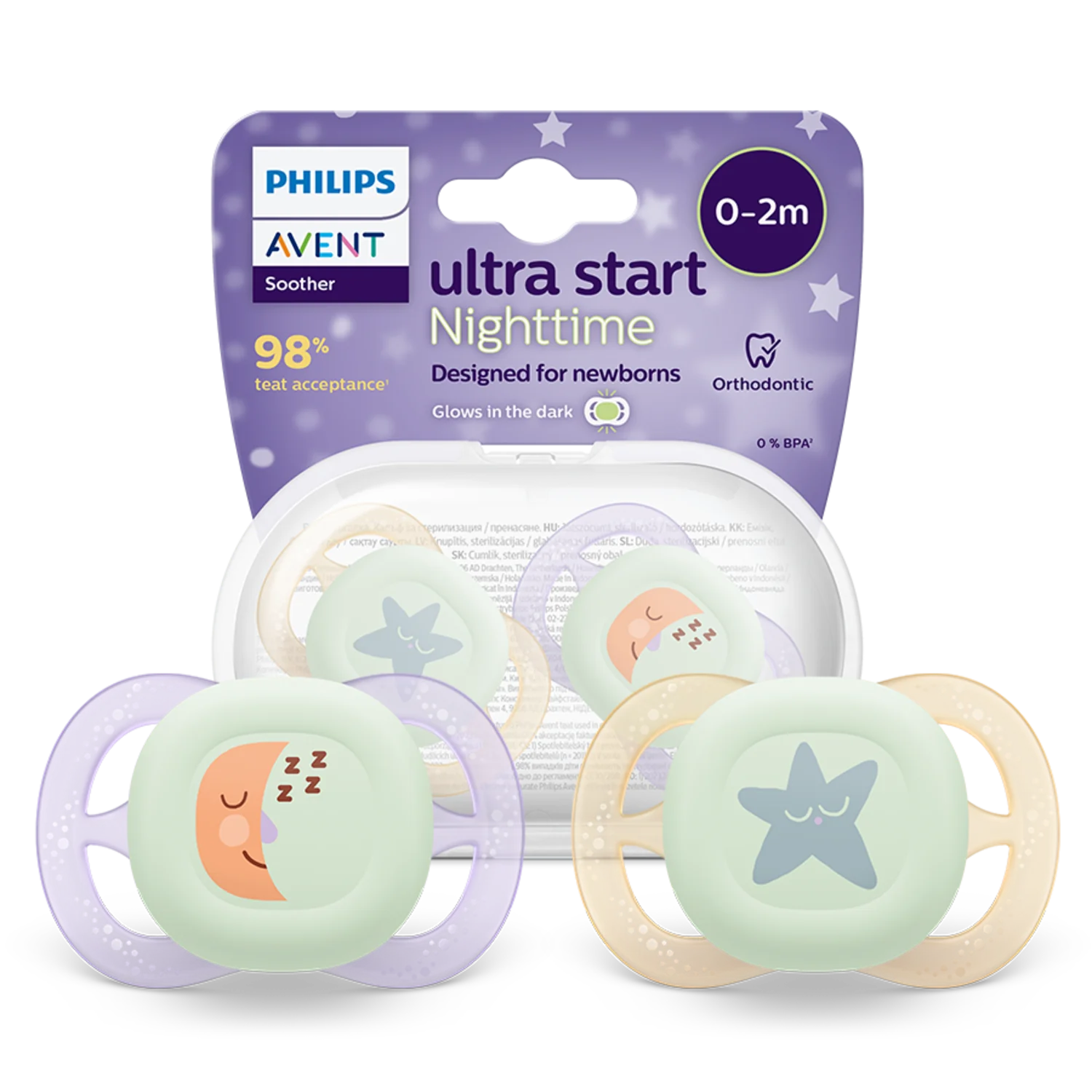 Philips Avent Ultra Start SCF075/07 smoczek świecący w ciemności, 2 szt.