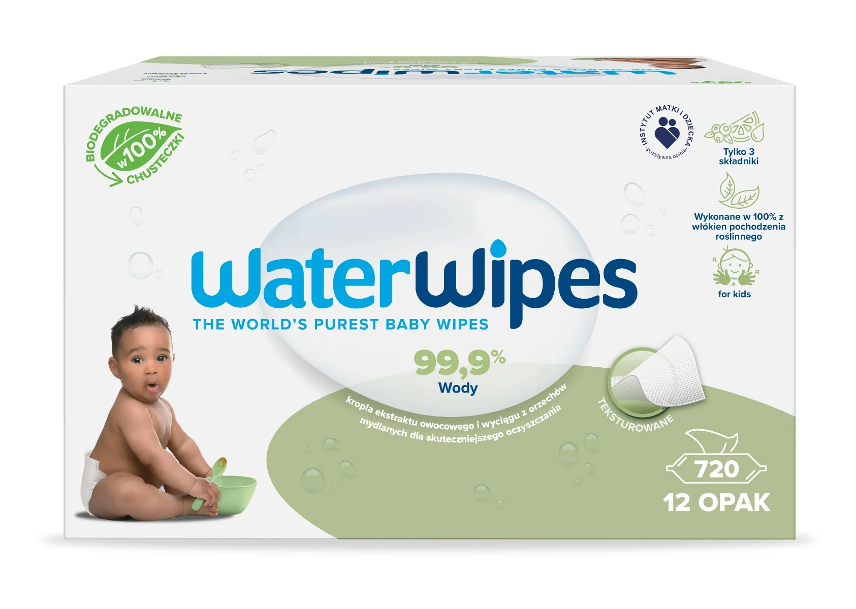 WaterWipes BIO Soapberry Chusteczki nawilżane dla niemowląt, 12 x 60 sztuk