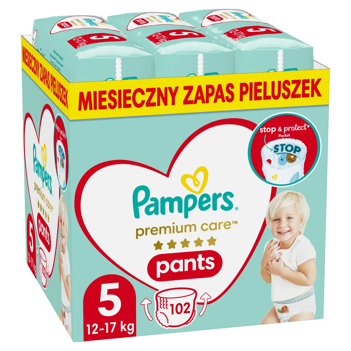 Pampers Premium Care Pants Junior pieluszki jednorazowe rozmiar 5, 12-17 kg, 102 szt.