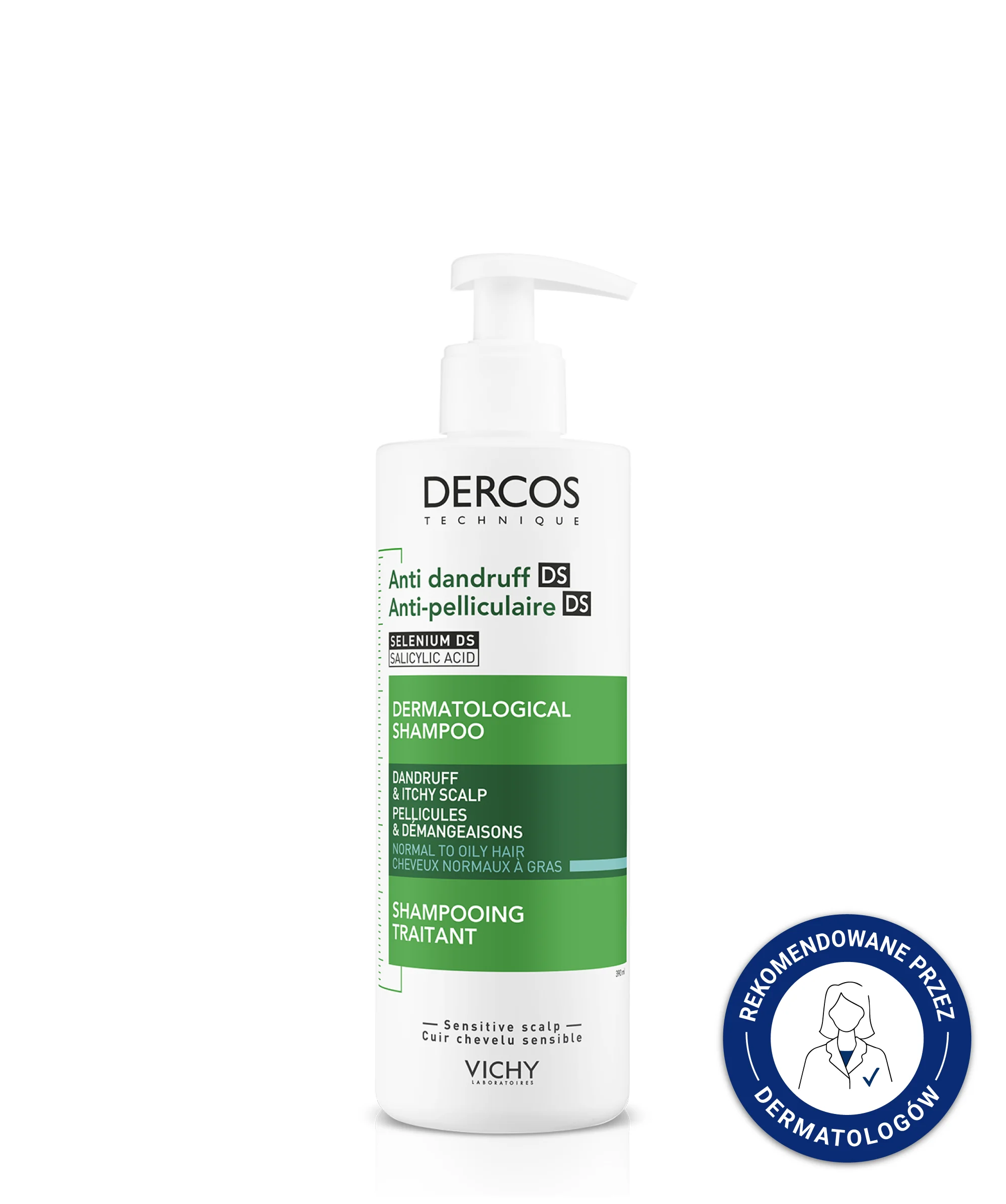 Vichy Dercos Szampon przeciwłupieżowy, włosy normalne i przetłuszczające się, 390 ml