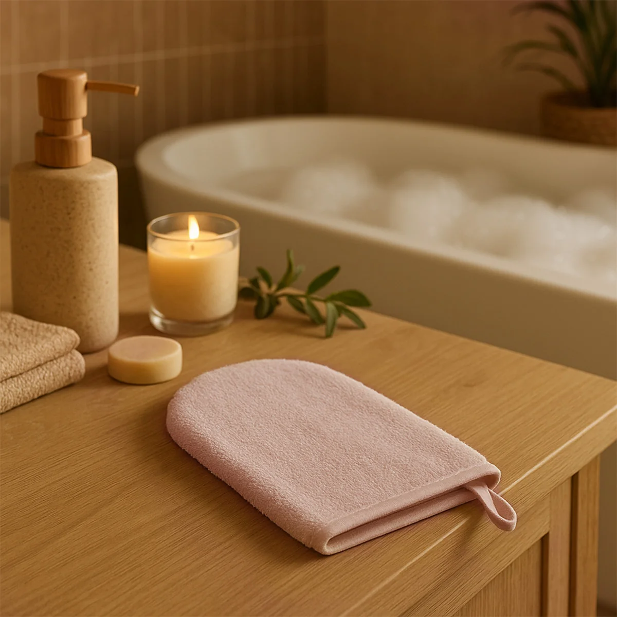 Babyono bambusowa myjka kąpielowa Natural Bamboo różowa, 1 sztuka