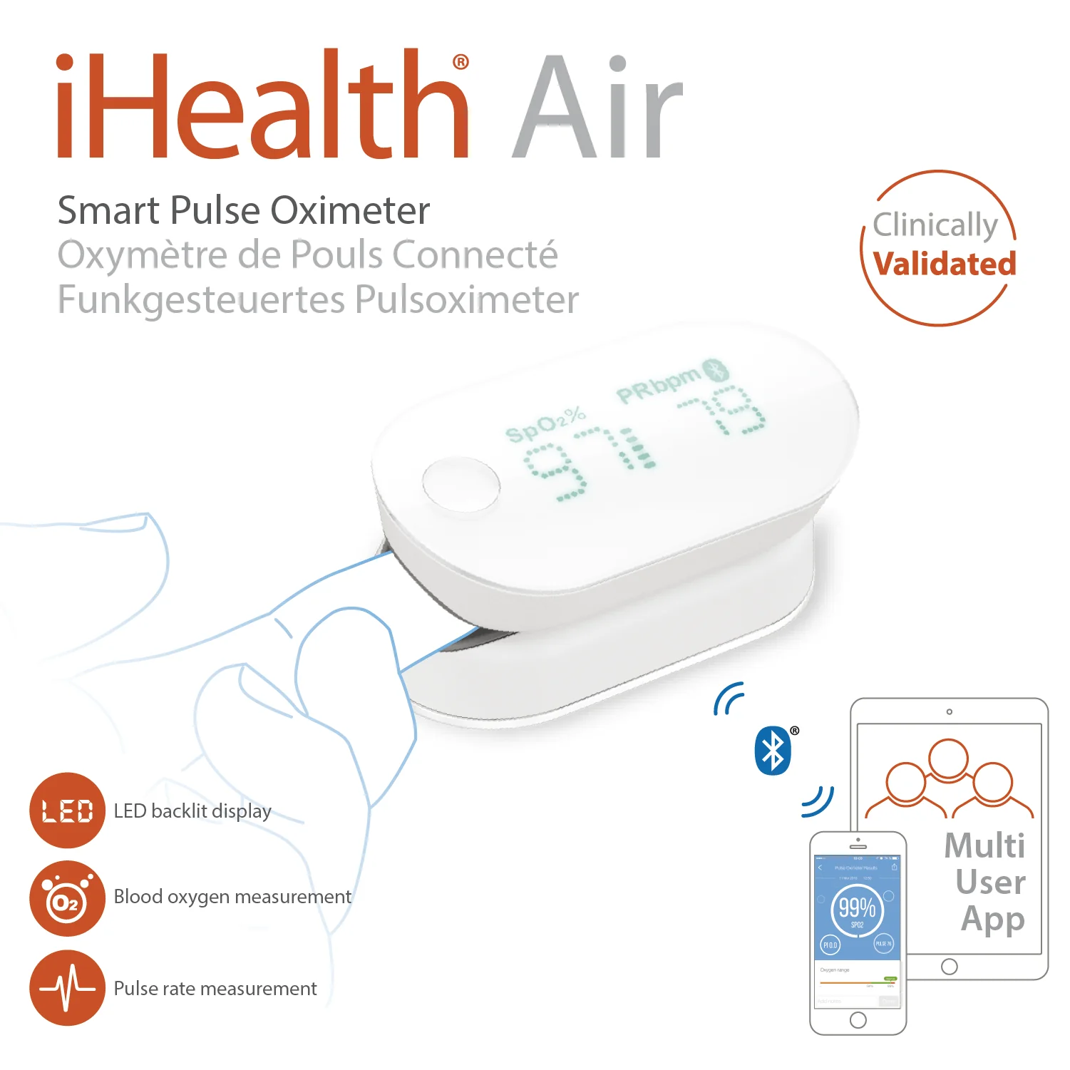 iHealth AIR Smart PO3M pulsoksymetr napalcowy, 1 szt.