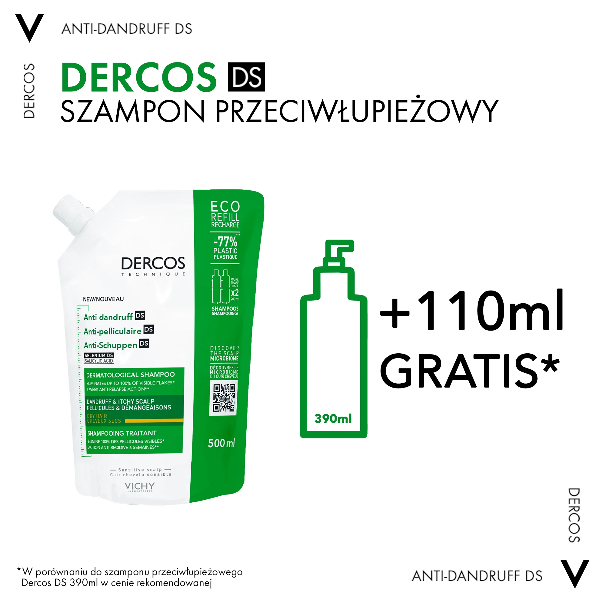 Vichy Dercos szampon przeciwłupieżowy do suchych włosów (refill), 500 ml