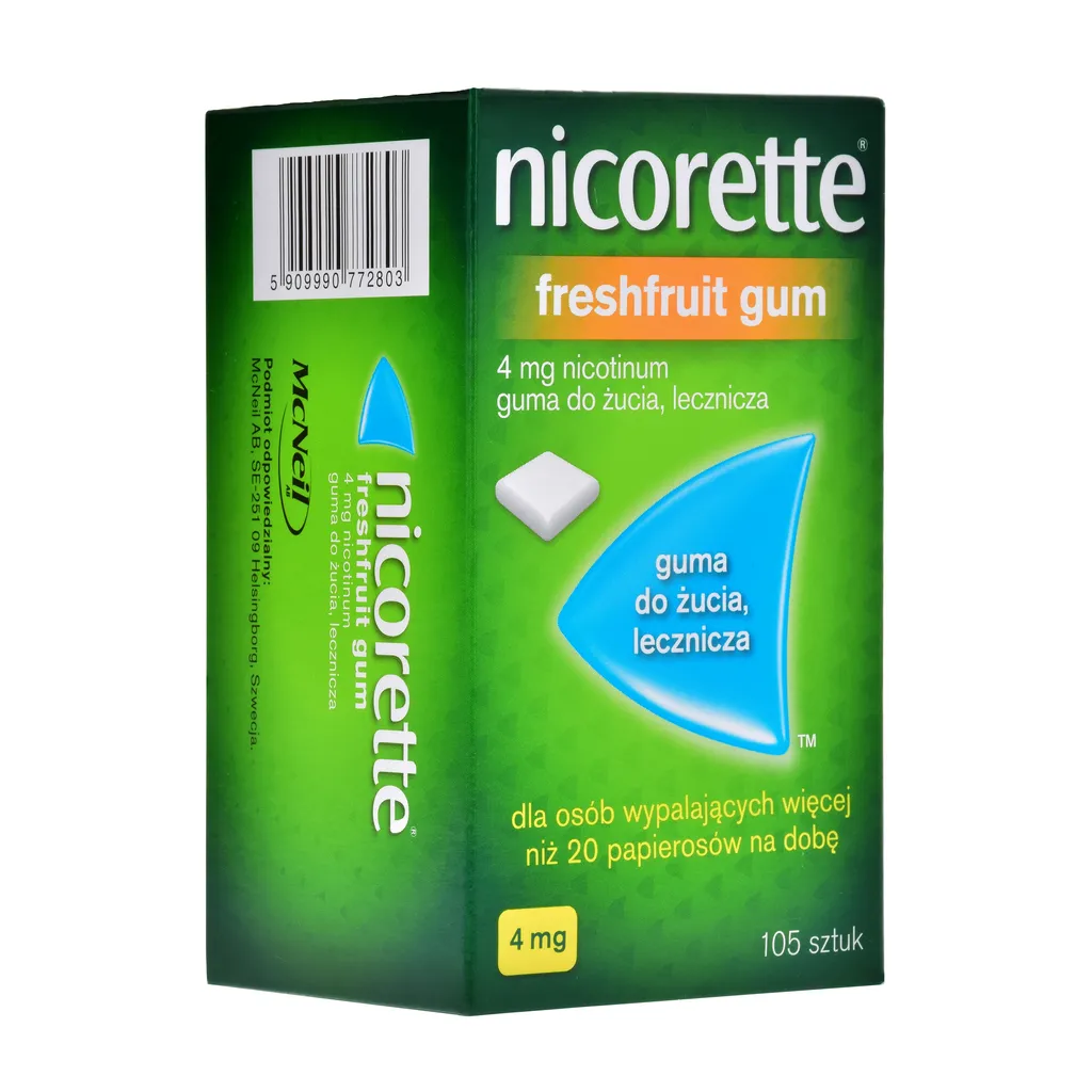 Nicorette FreshFruit Gum, 4 mg, 105 gum do żucia. 
