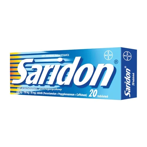 Saridon - lek zawierający paracetamol, propyfenazon, kofeinę, 20 tabletek