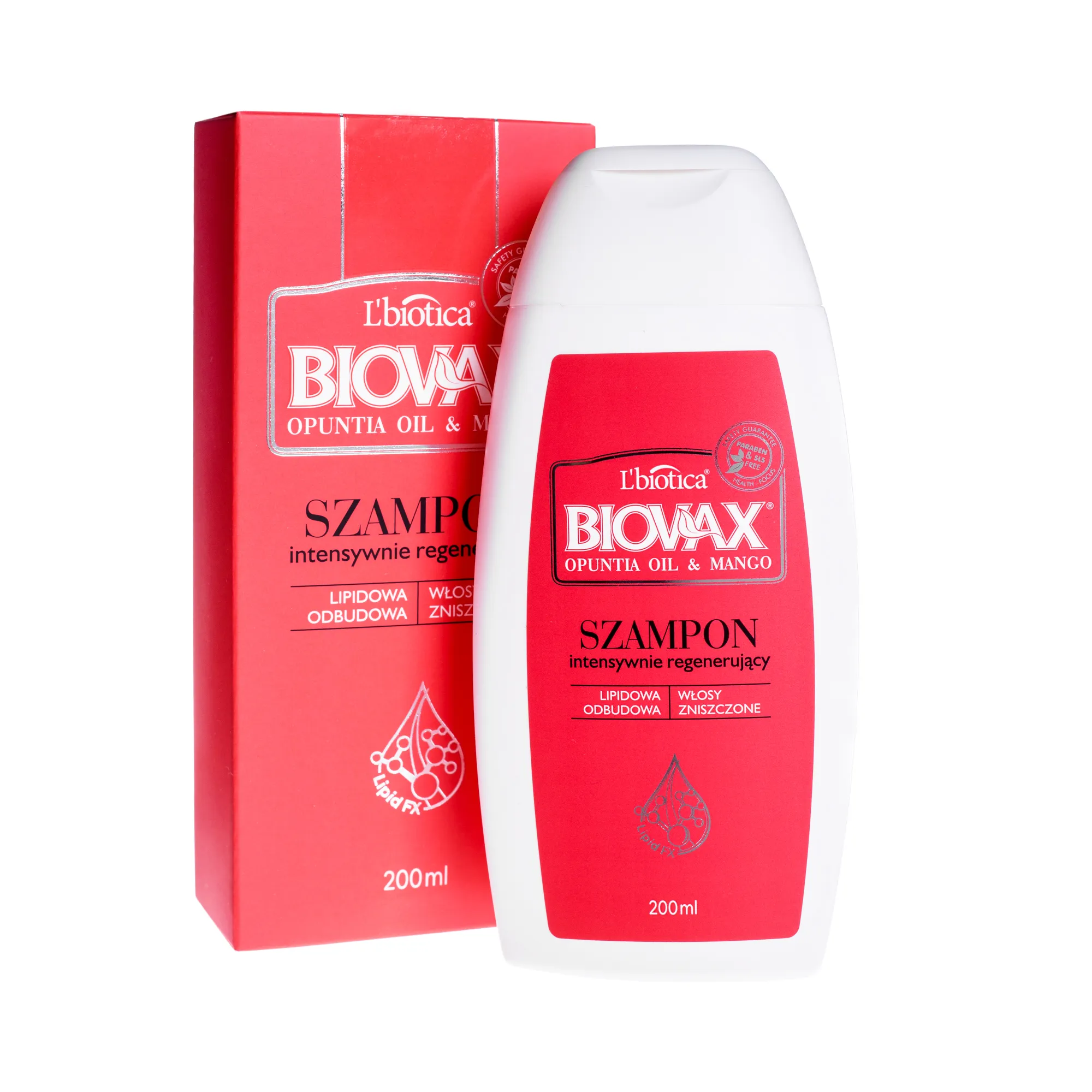 L'biotica Biovax Opuntia Oil&Mango, szampon intensywnie regenerujący do włosów zniszczonych, 200 ml