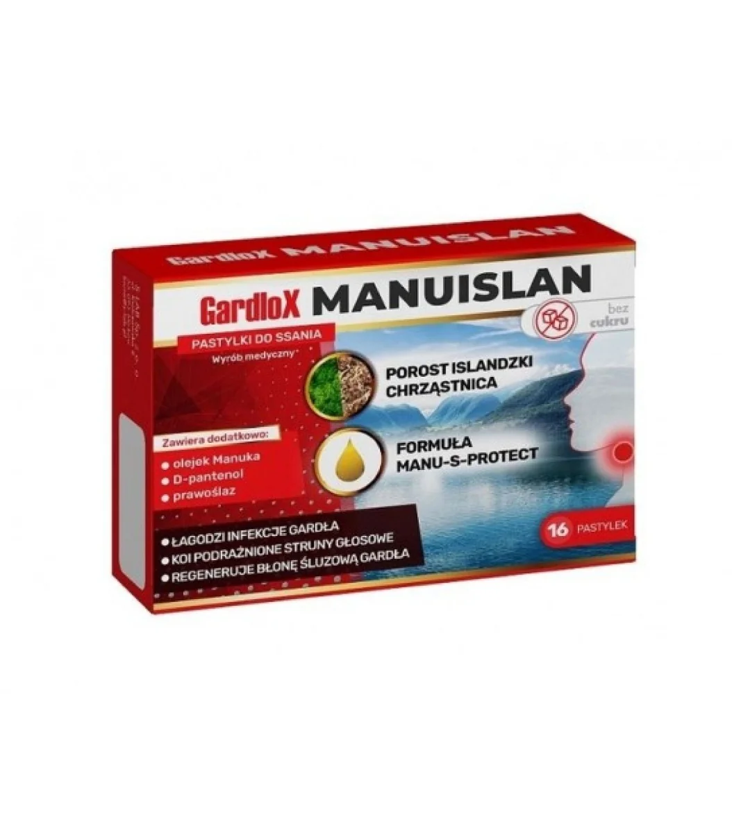 Gardlox Manuislan bez cukru 16 pastylek do ssania