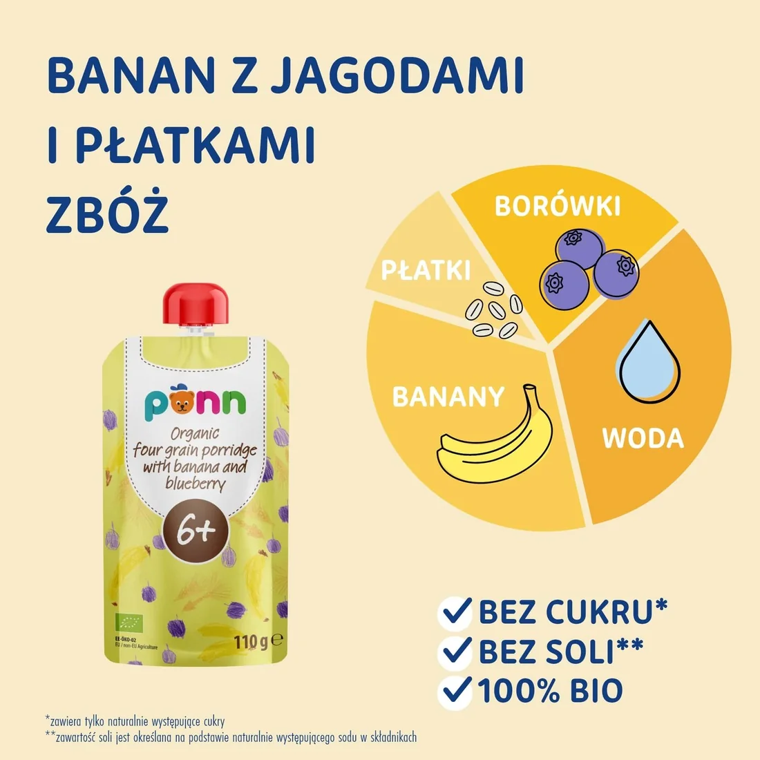 Salvest Põnn banan z jagodami i płatkami zbóż, mus, 110 g