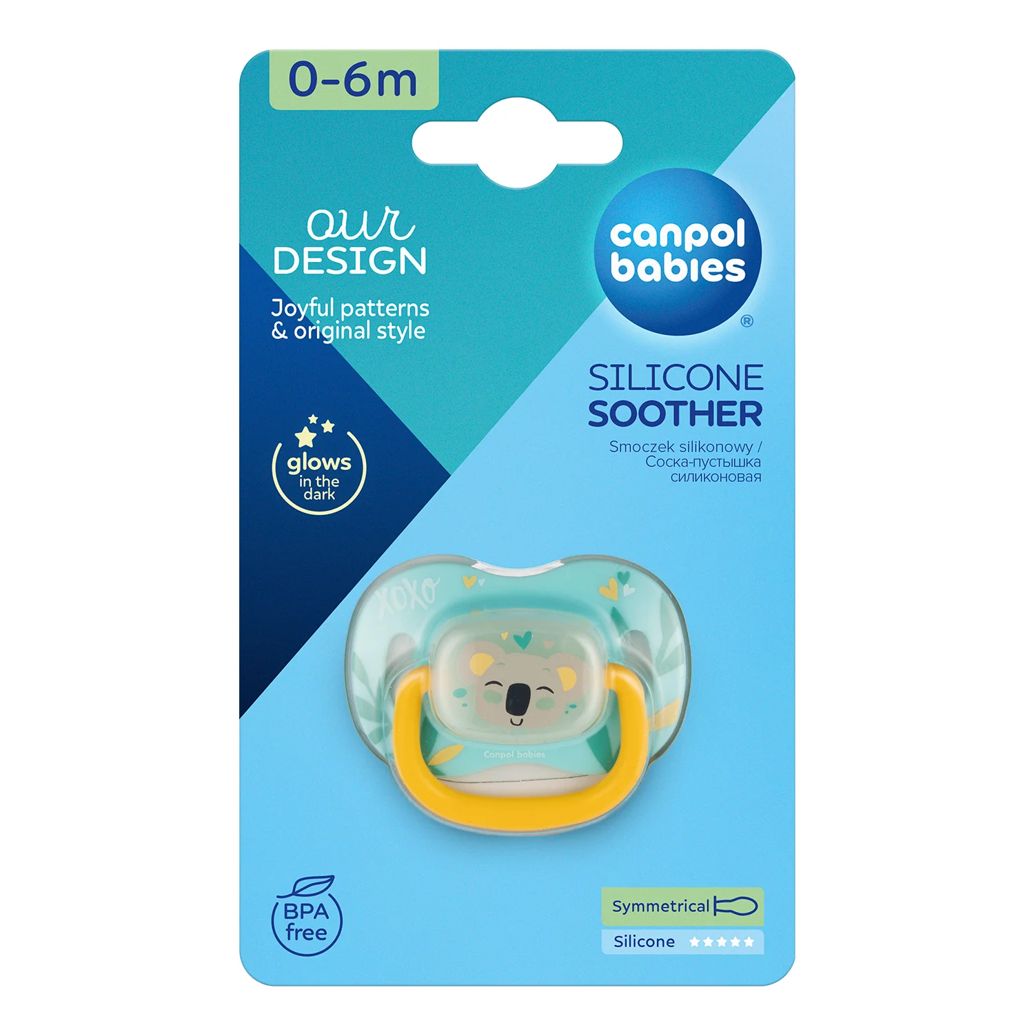 Canpol Babies ourDESIGN Smoczek silikonowy 0-6m symetryczny KOALA, 1 sztuka