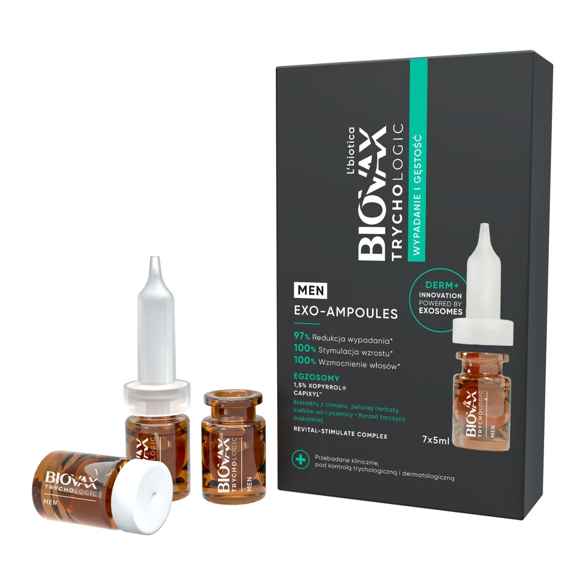 Biovax Trychologic Wypadanie i gęstość exo-ampoules kuracja dla mężczyzn, 7 x 5 ml