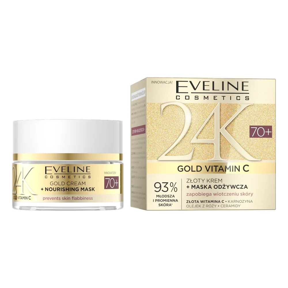 Eveline 24K Gold Vitamin C złoty krem + maska odżywcza 70+, 50 ml