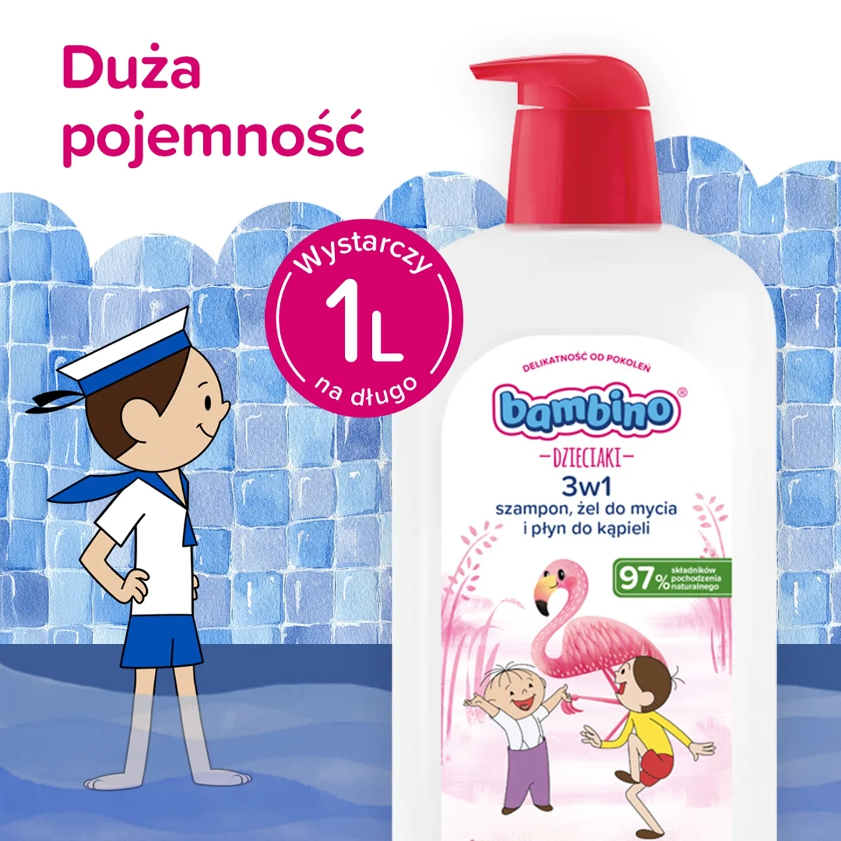 Bambino Dzieciaki Flaming 3w1 szampon, żel pod prysznic i płyn do kąpieli, 1000 ml