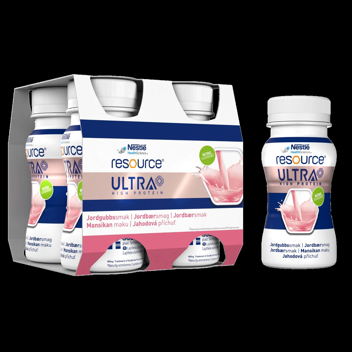 Nestlé Resource Ultra+ żywność specjalnego przeznaczenia smak truskawkowy, 4 x 125 ml