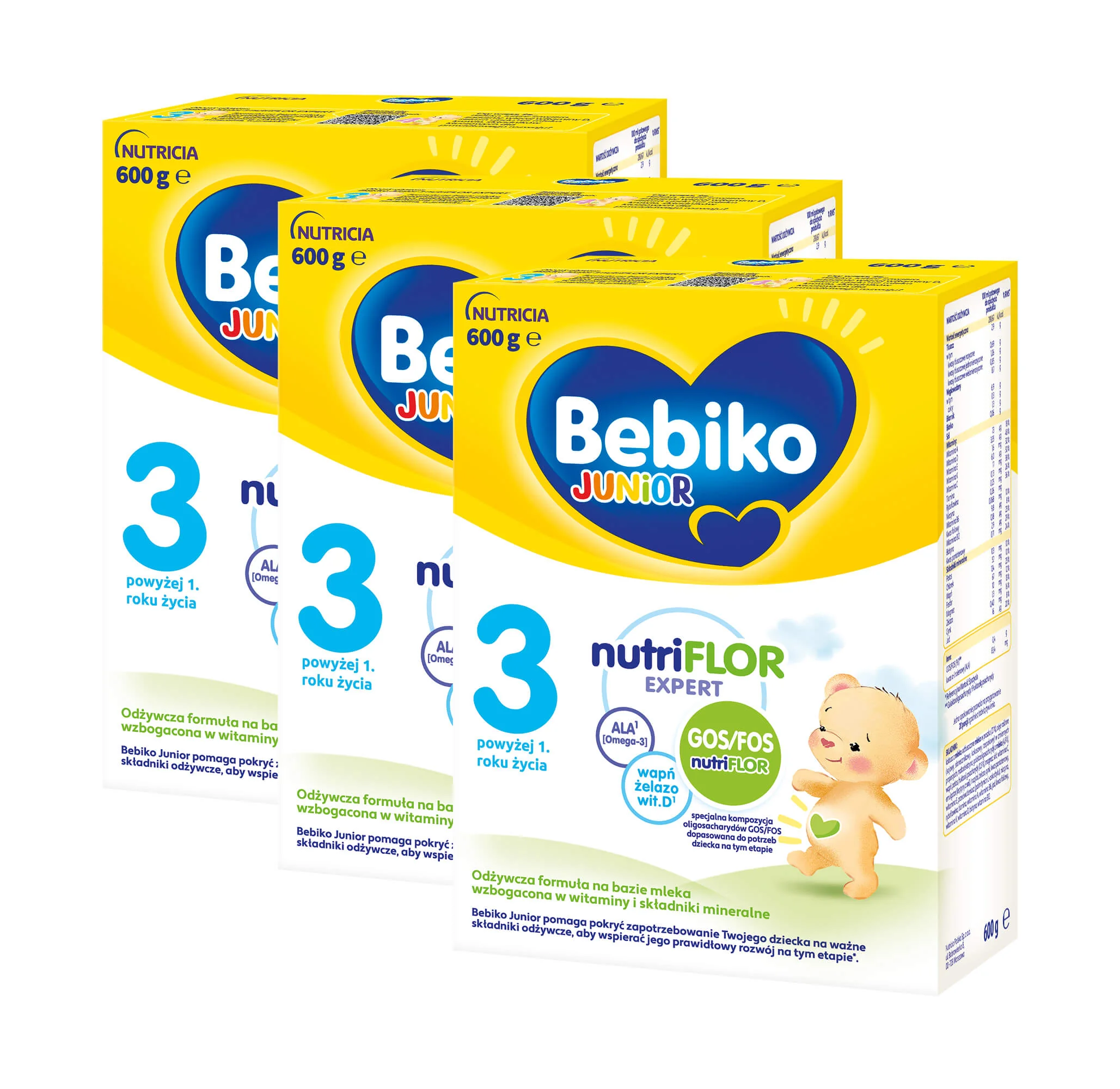 Bebiko Junior 3 Odżywcza formuła na bazie mleka dla dzieci powyżej 1. roku życia,  3 x 600 g