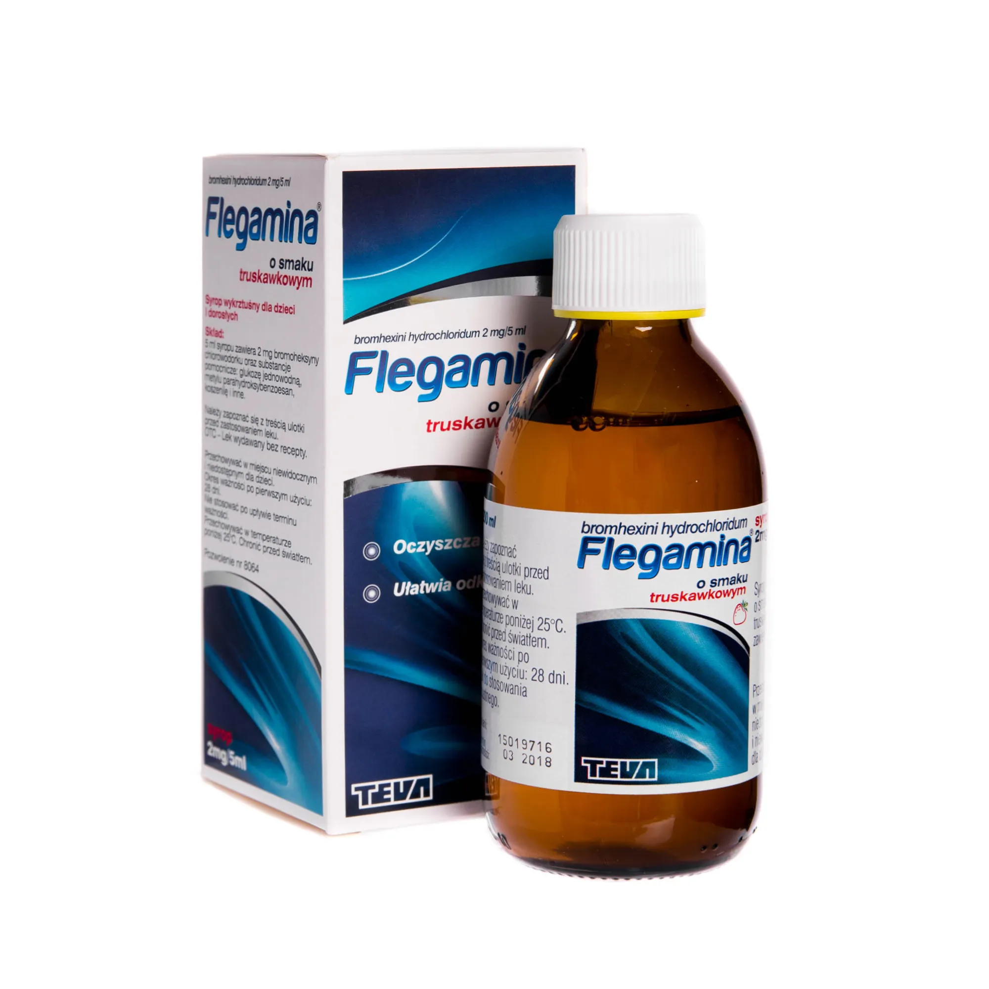 Flegamina Junior o smaku truskawkowym, bromhexini hydrochloridum 2 mg/5 ml, 200 ml