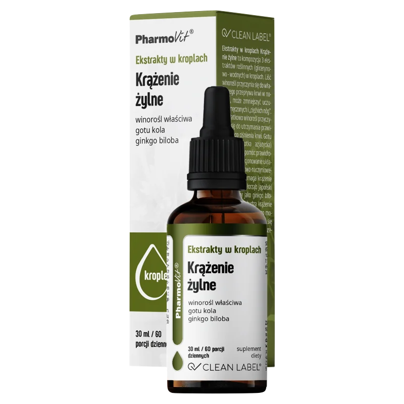 Pharmovit Clean label Ekstrakty w kroplach Krążenie żylne, suplement diety, 30 ml