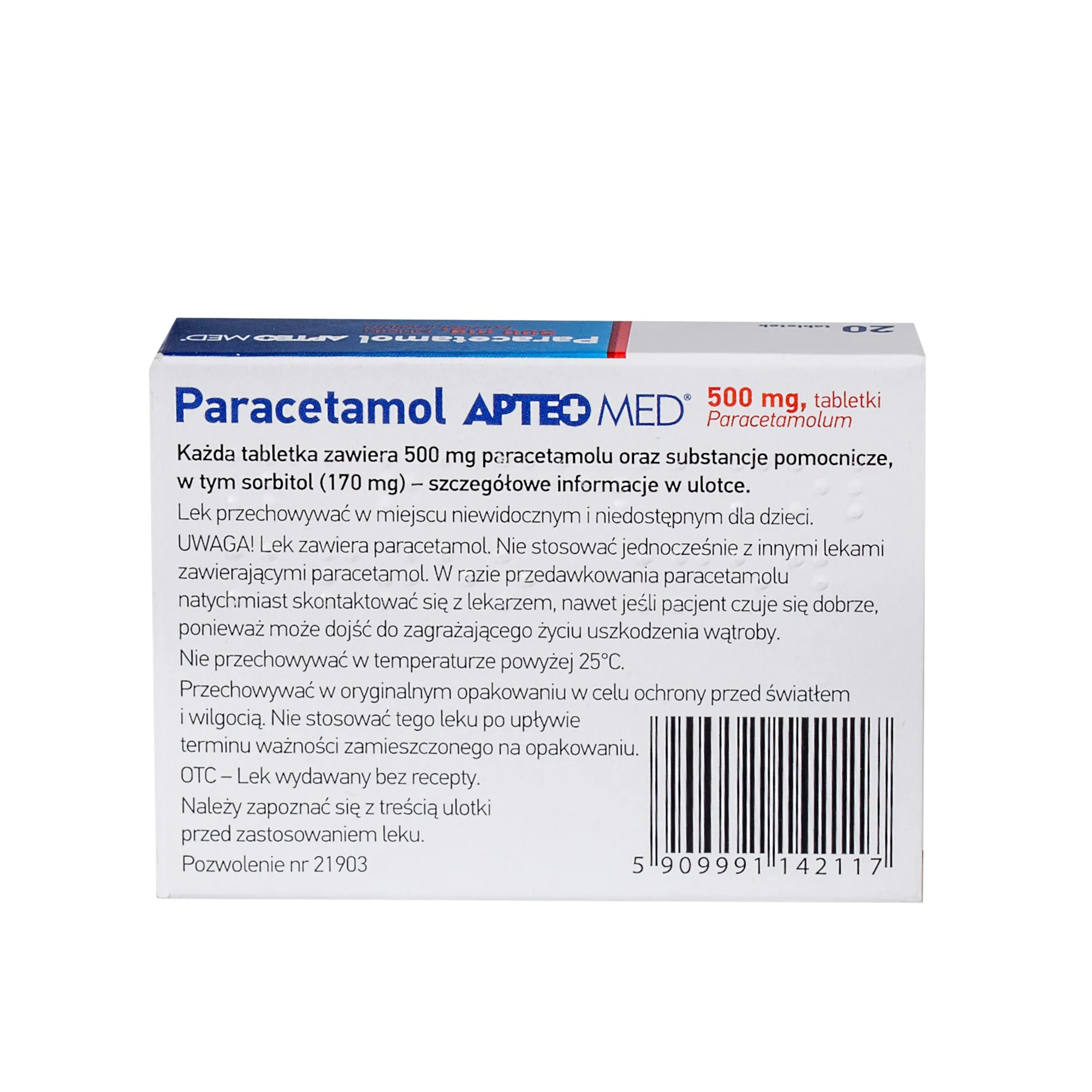 Paracetamol Apteo Med, 500 mg, 20 tabletek 