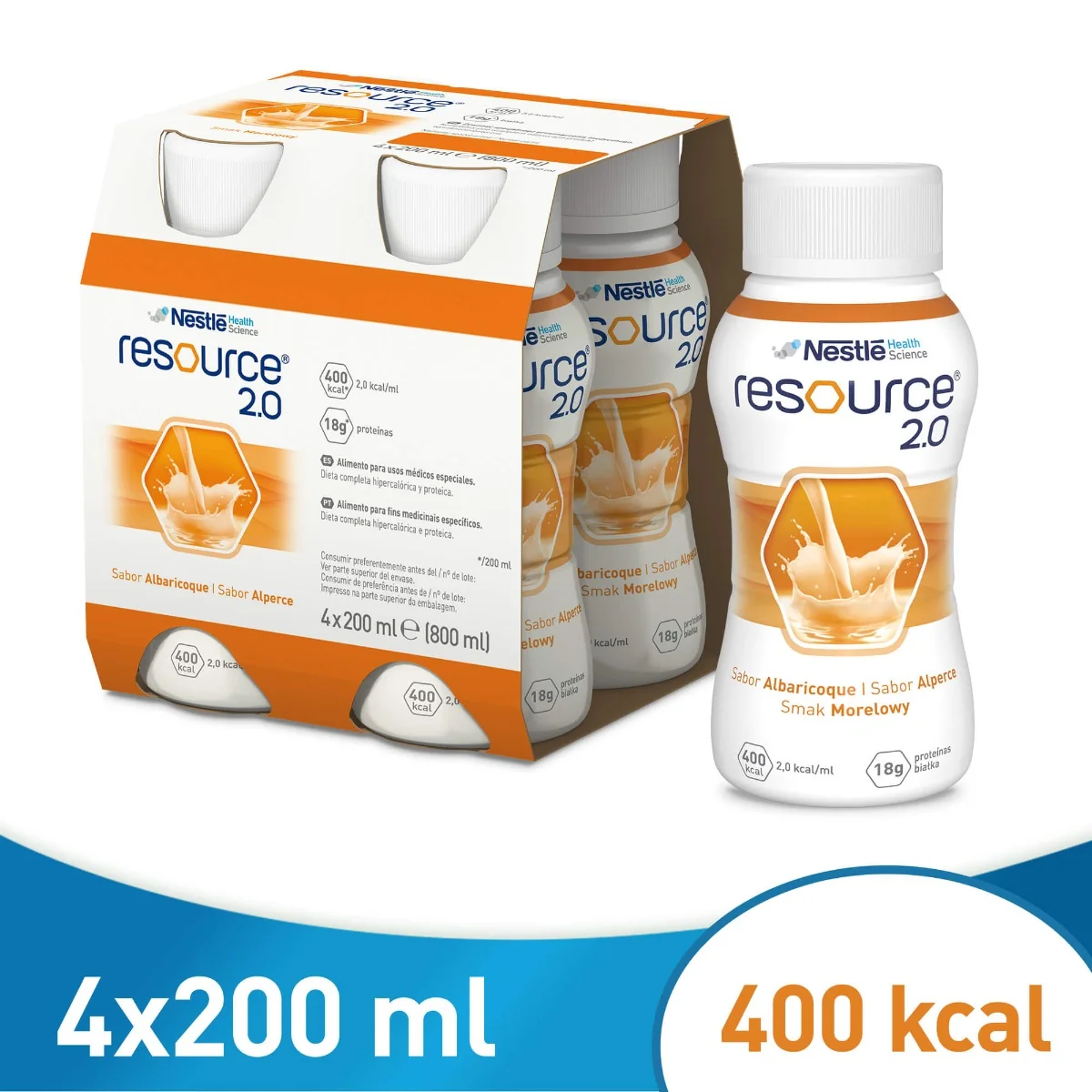Resource 2.0 preparat odżywczy w płynie, smak morelowy, 4 x 200 ml