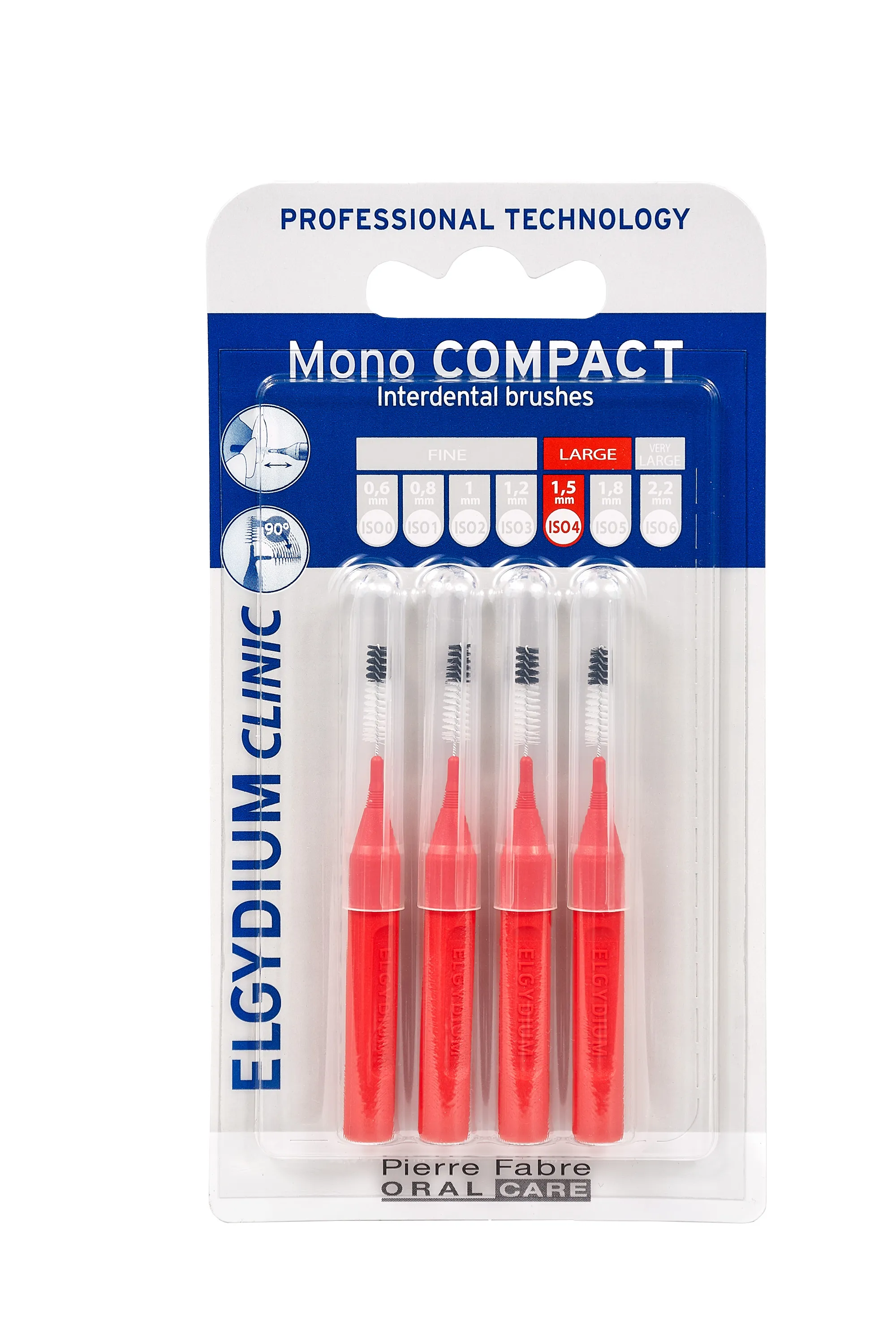 Elgydium Clinic Mono Compact 4, szczoteczki międzyzębowe, czerwone, 4 sztuki