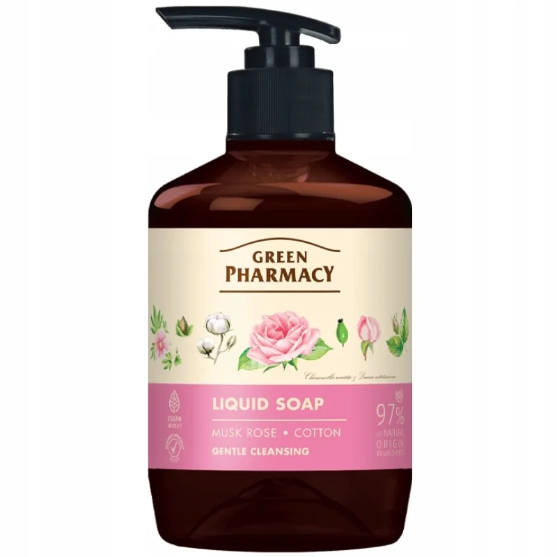 Green Pharmacy mydło w płynie róża piżmowa i bawełna, 460 ml