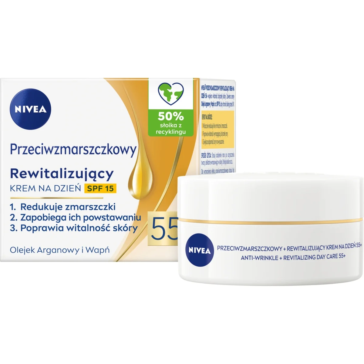 Nivea Przeciwzmarszczkowy + Rewitalizujący krem na dzień SPF 15 55+, 50 ml