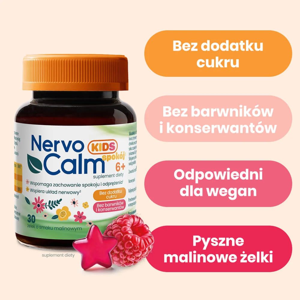 NervoCalm Kids 6+ Spokój o smaku malinowym, 30 żelek