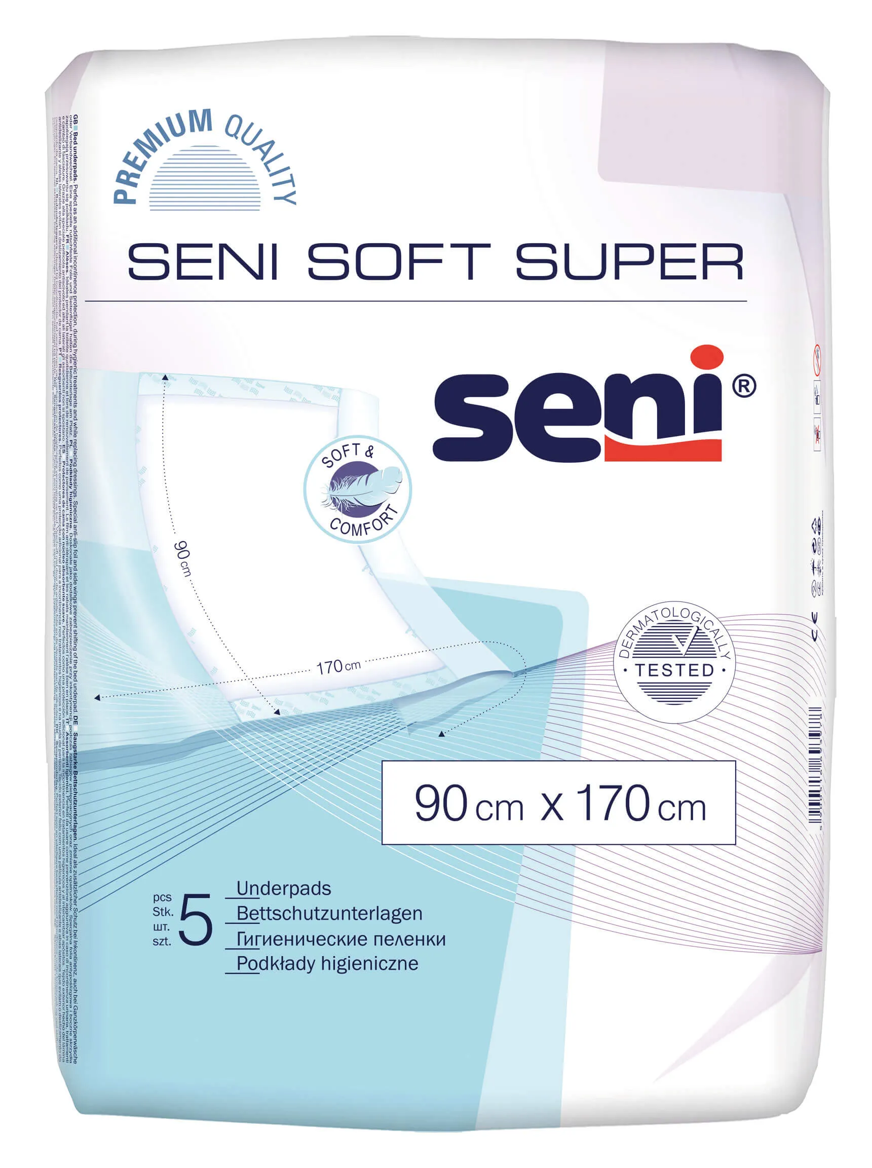 Seni Soft Super, podkłady higieniczne, 90x170 cm, 5 sztuk