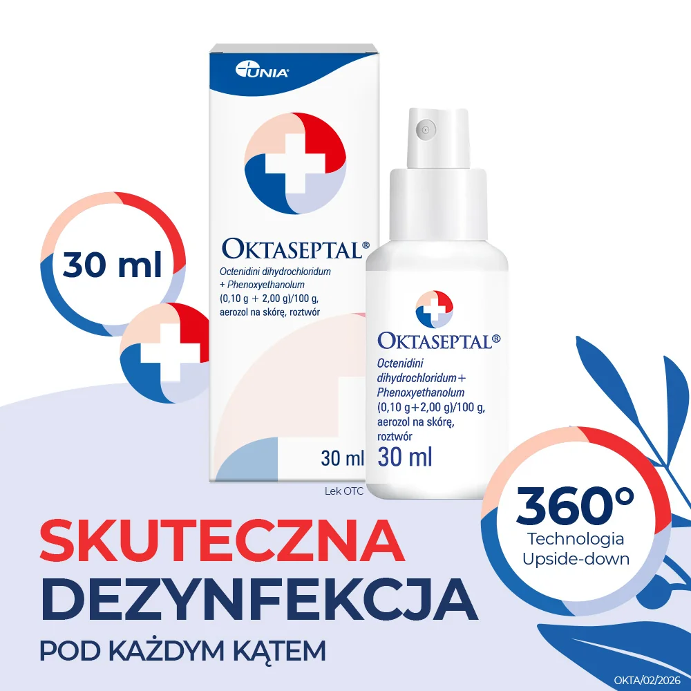 Oktaseptal (0,10 g + 2,00 g)/100 g, aerozol na skórę, roztwór, 30 ml