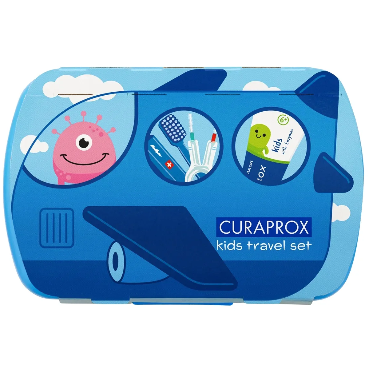 Curaprox Travel Set Kids zestaw podróżny do czyszczenia zębów dla dzieci 6-12 lat niebieski