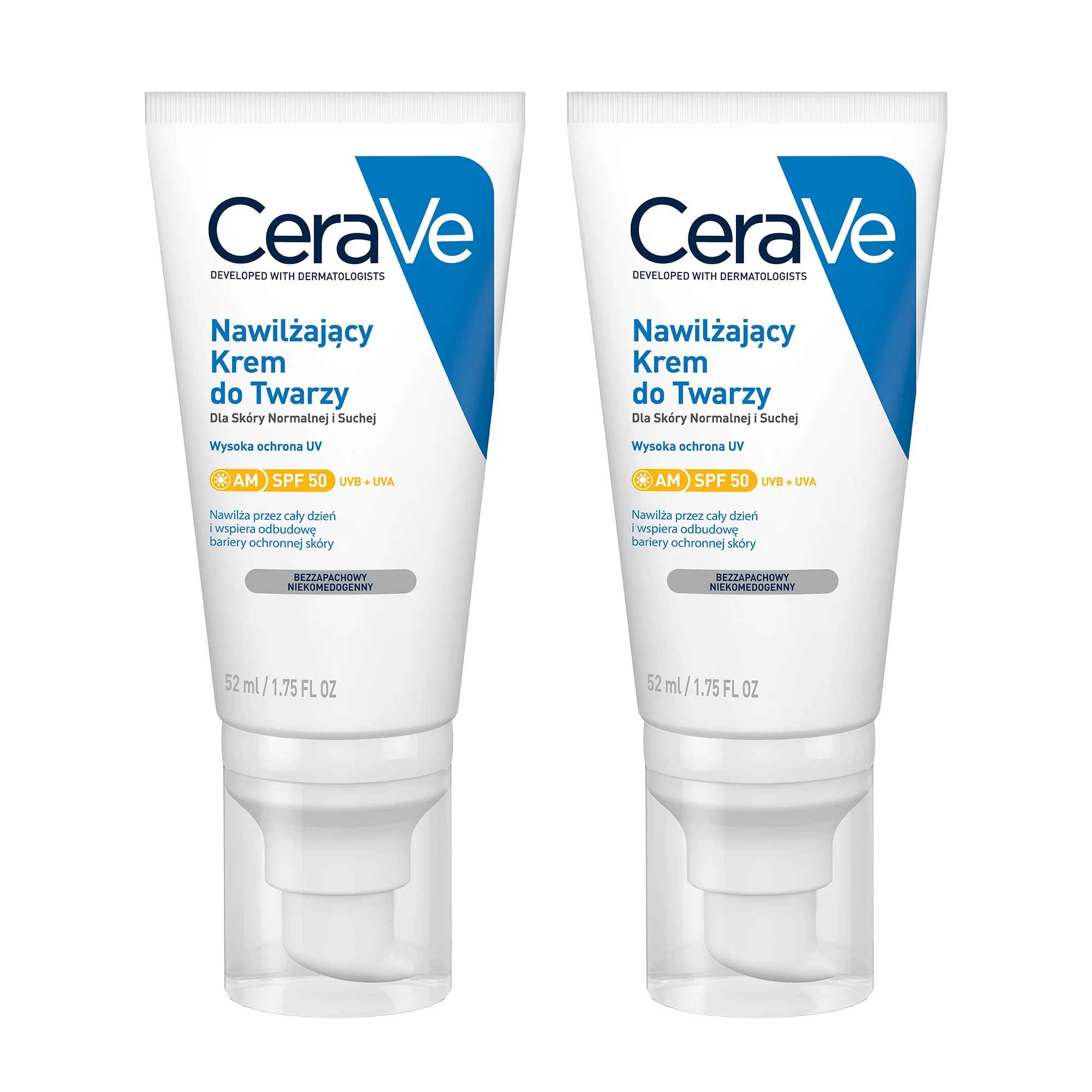 CeraVe nawilżający krem do twarzy SPF 50, 2 x 52 ml