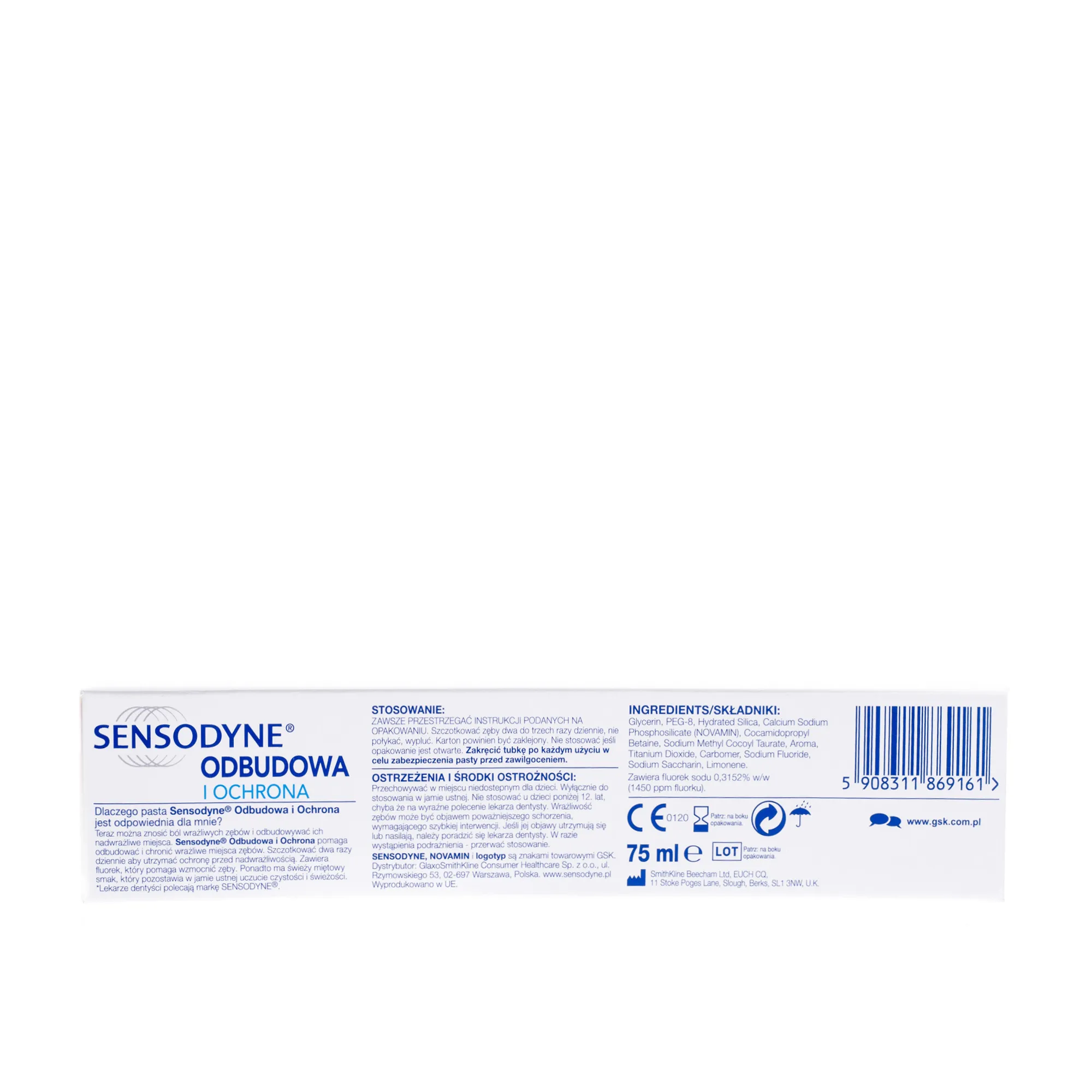 Sensodyne Odbudowa i Ochrona, pasta do zębów z fluorkiem, 75 ml 