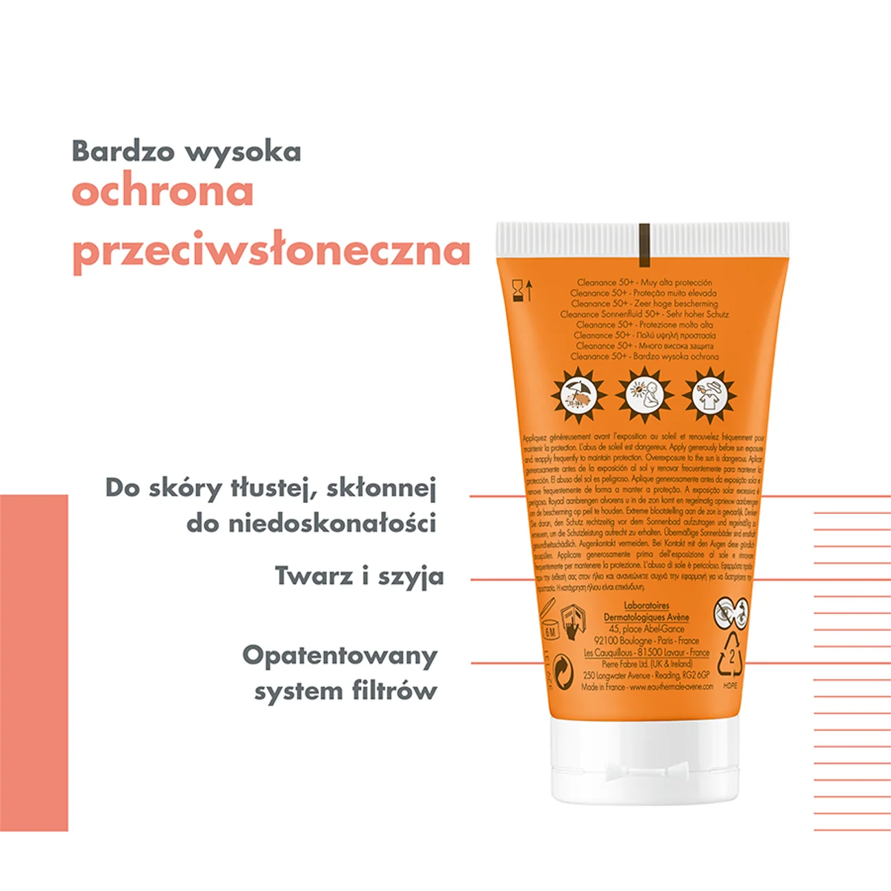 Avene Eau Thermale Cleanance krem ochronny do twarzy, skóra tłusta i skłonna do niedoskonałości SPF 50+, 50 ml