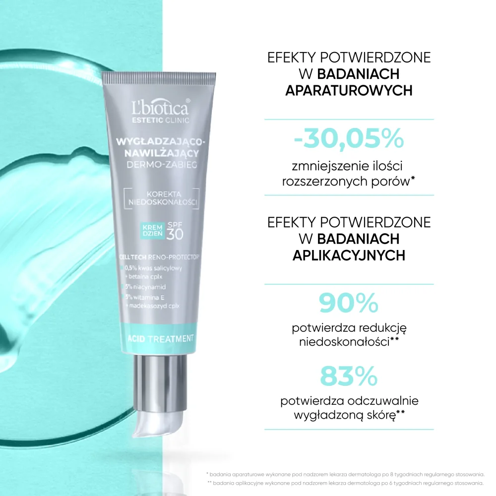 L'biotica Estetic Clinic ACID Treatment wygładzająco-nawilżający dermo-zabieg krem na dzień SPF 30, 35 ml