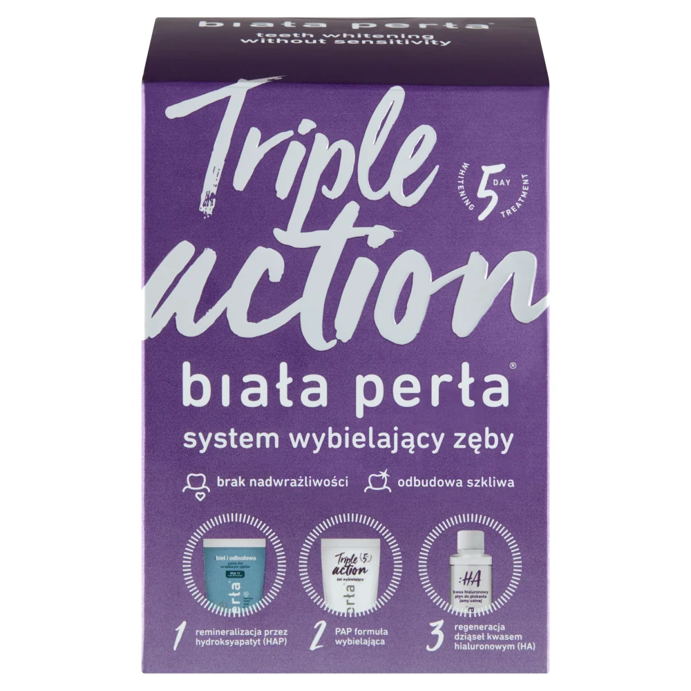 Biała Perła Triple Action system wybielający zęby (żel, 50 ml + płyn, 100 ml + pasta, 30 ml)