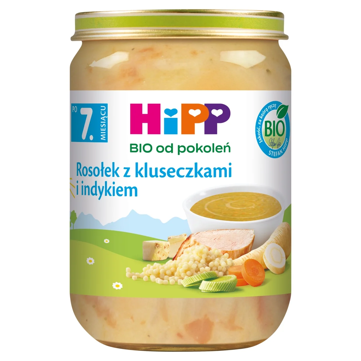 HiPP BIO od pokoleń rosołek z kluseczkami i indykiem po 7. miesiącu, 190 g
