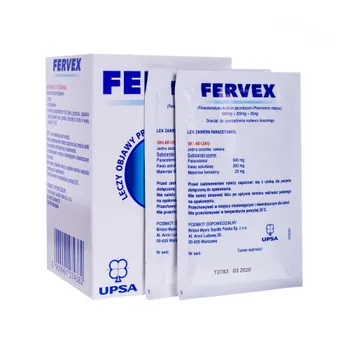 Fervex, kompleksowy lek na objawy przeziębienia i grypy, 12 saszetek 
