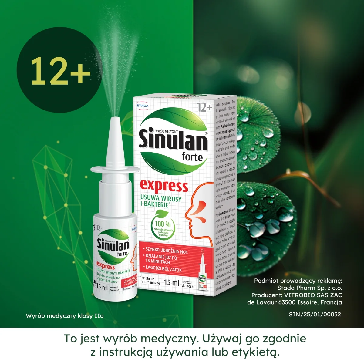 Sinulan Express Forte wyrób medyczny stosowany w leczeniu zapalenia zatok i kataru, 15 ml