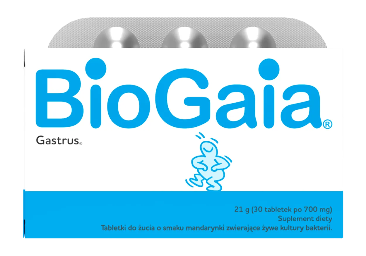BioGaia Gastrus, suplement diety, smak mandarynkowy, 30 tabletek do żucia