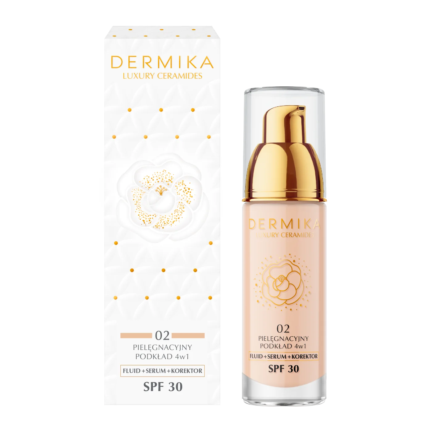 Dermika Luxury Ceramides pielęgnacyjny podkład 4w1 SPF 30 02, 30 ml