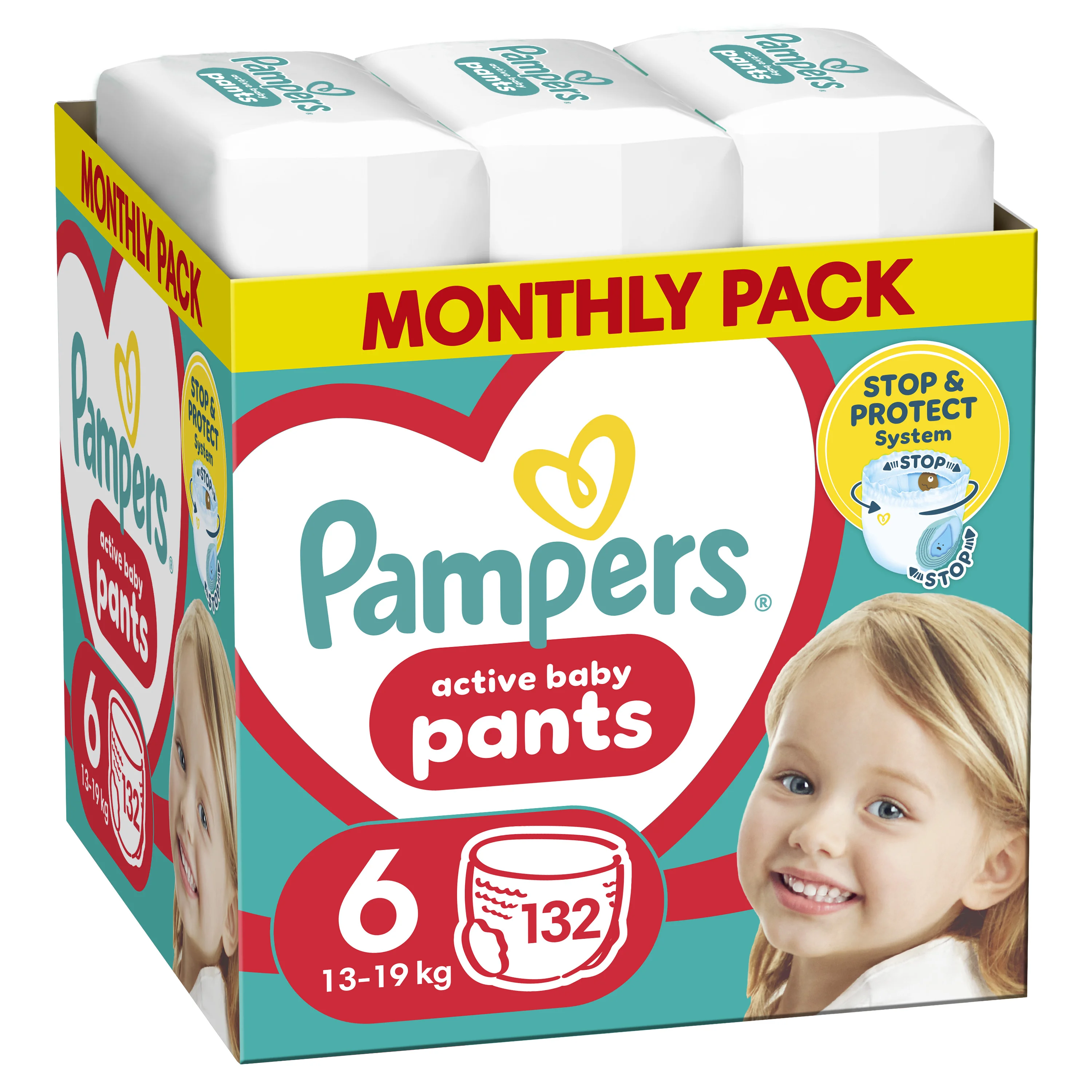 Pampers Active Baby Pants 6 pieluchomajtki, rozmiar 6, 13-19 kg, 132 sztuki