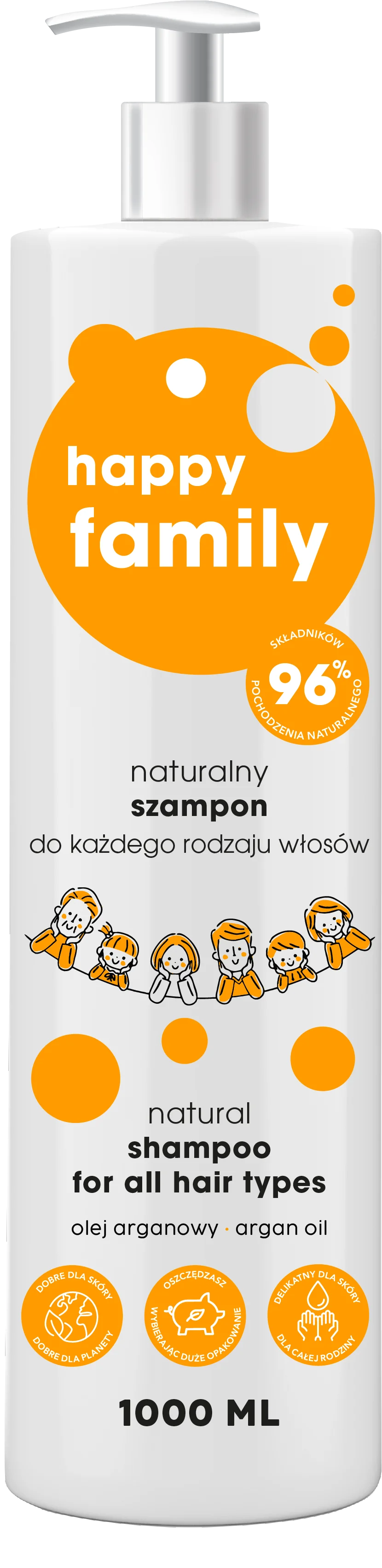 Happy Family naturalny szampon do każdego rodzaju włosów, 1000 ml