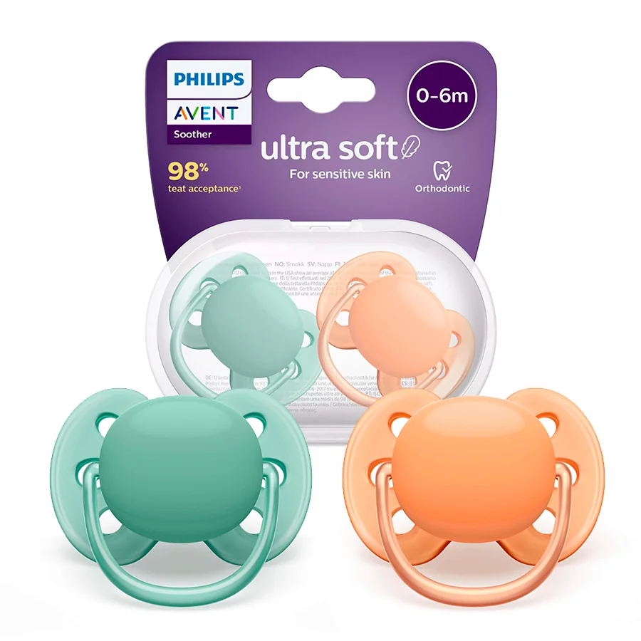 Philips Avent Ultra Soft miękki smoczek ortodontyczny 0-6m, SCF091/03, 2szt.