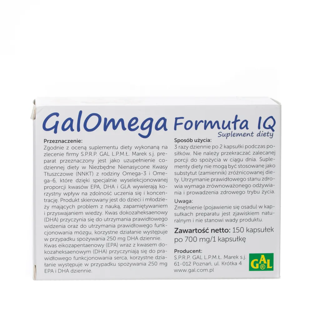 GalOmega Formuła IQ, suplement diety, 700 mg, 150 kapsułek elastycznych 