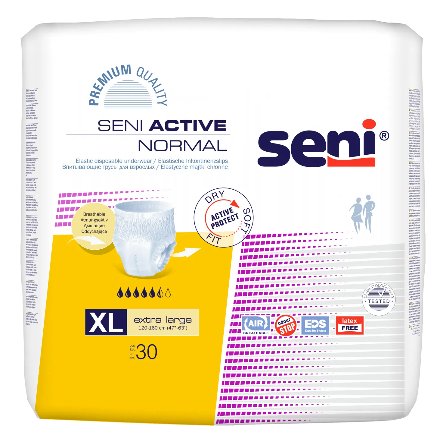 Seni Active Normal, elastyczne majtki chłonne, extra large 120-160 cm, 30 sztuk