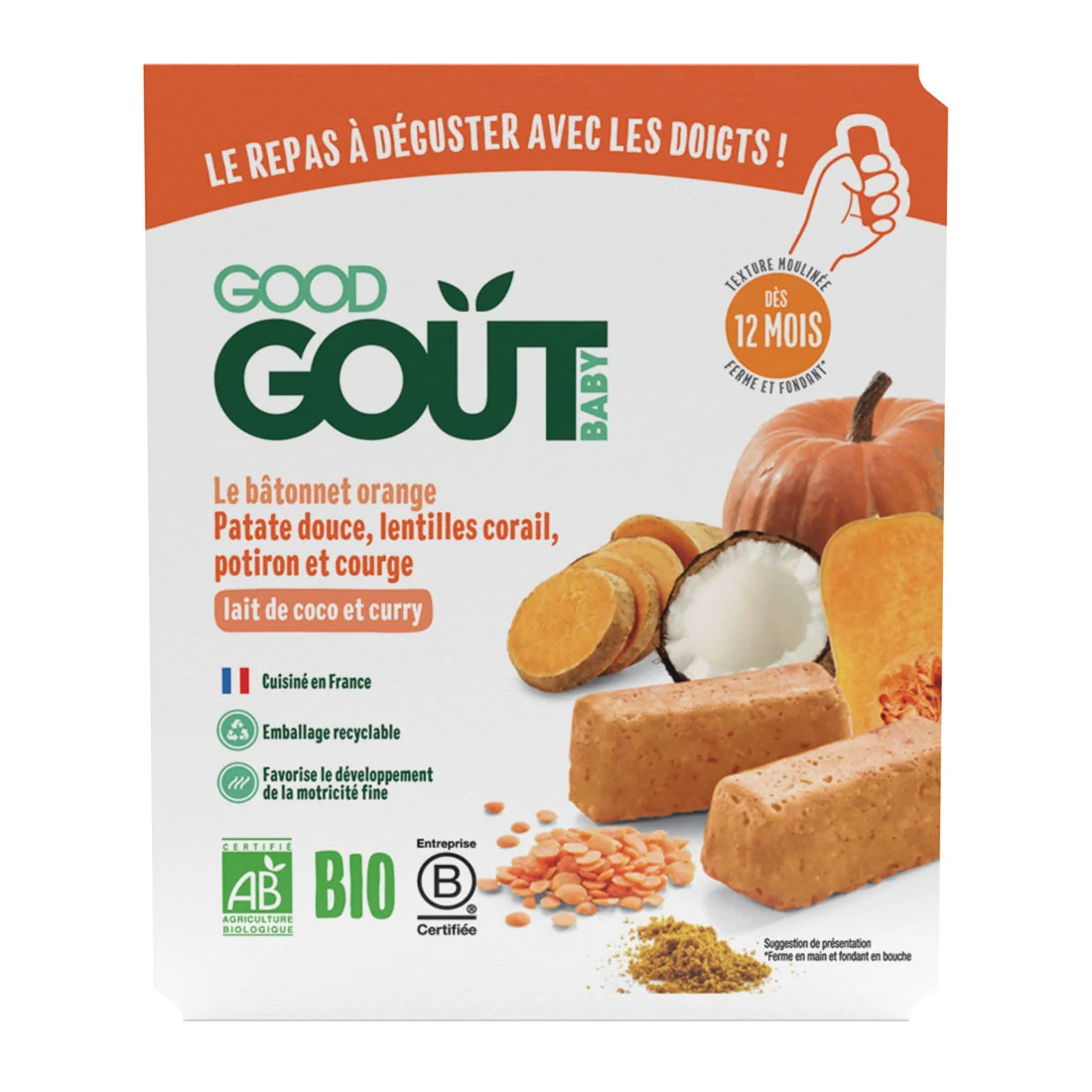 Good Gout BIO paluszki z czerwonej soczewicy i dyni, 120 g