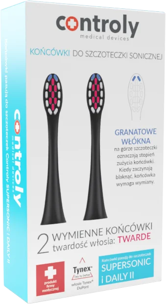 Controly Końcówki do szczoteczki Supersonic i Daily II twarde, czarne, 2 sztuki