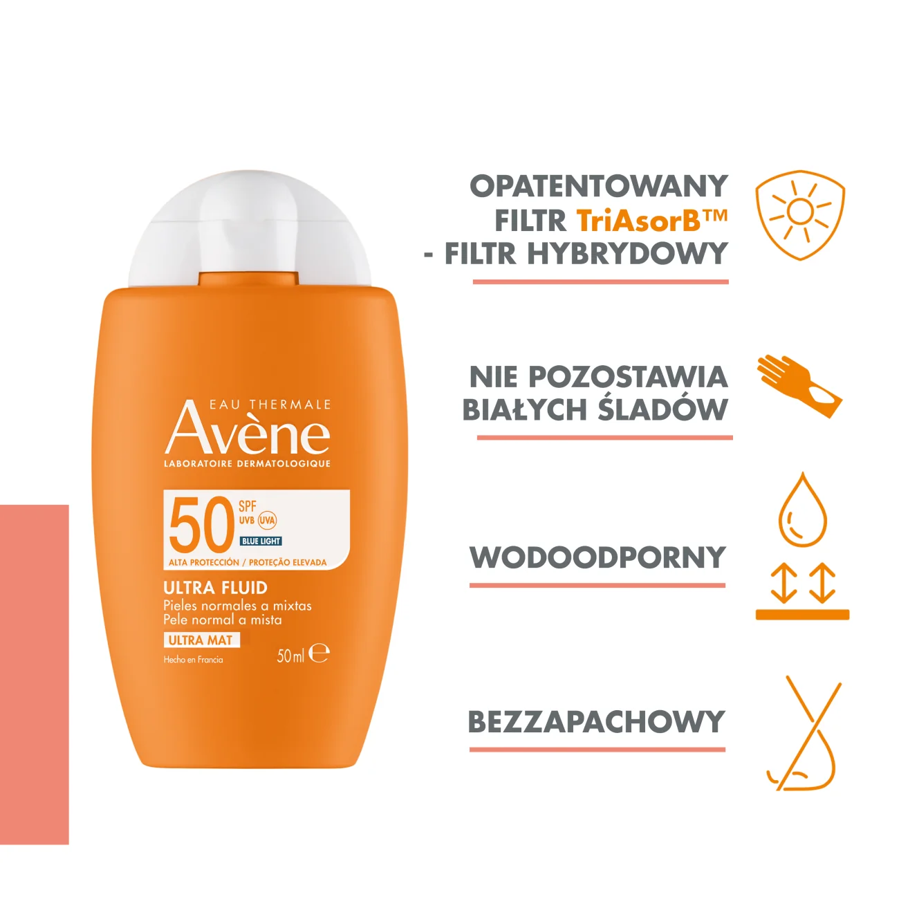 Avène Wysoka ochrona przeciwsłoneczna Ultra Fluid niewidoczny na skórze SPF 50, 50 ml